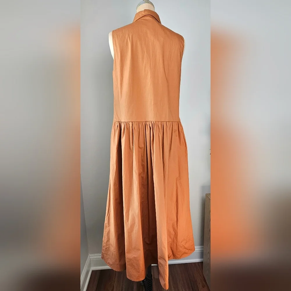 NWT Camel Cotton Poplin Midi Shirtdress Pintuck Button Front Pockets Small - Picture 4 of 10